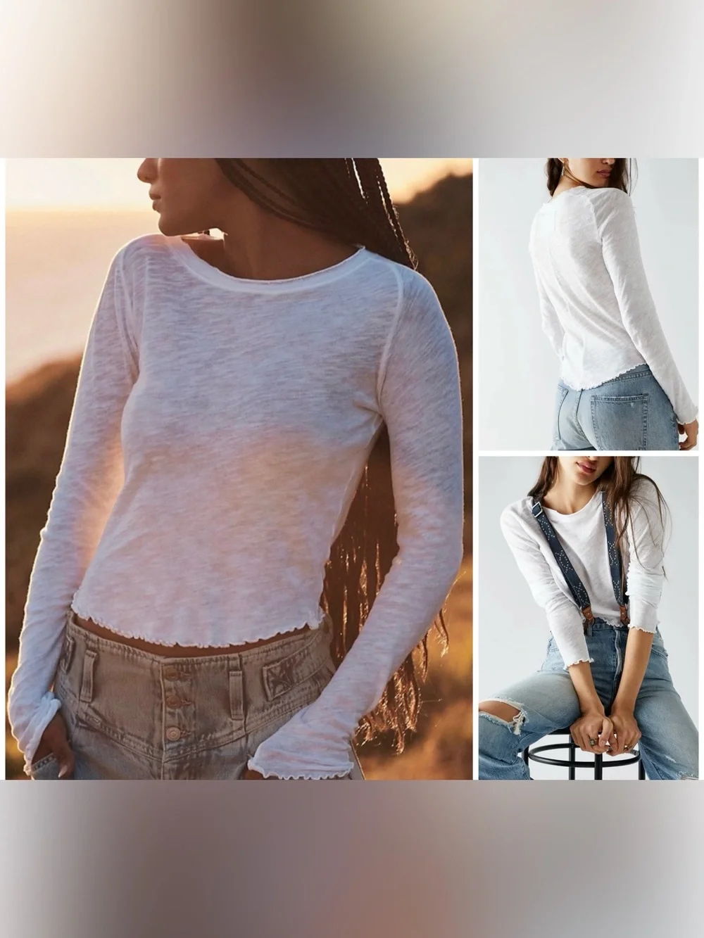 NWOT Free People We The Free Be My Baby Long-Sleeve Tee - white- Medium